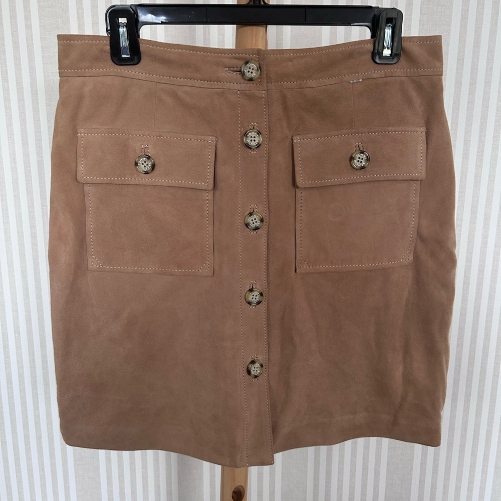 Tommy Hilfiger Vintage 100% Suede Leather Button-Front Tan A-Line Skirt Size 6 - Picture 3 of 12